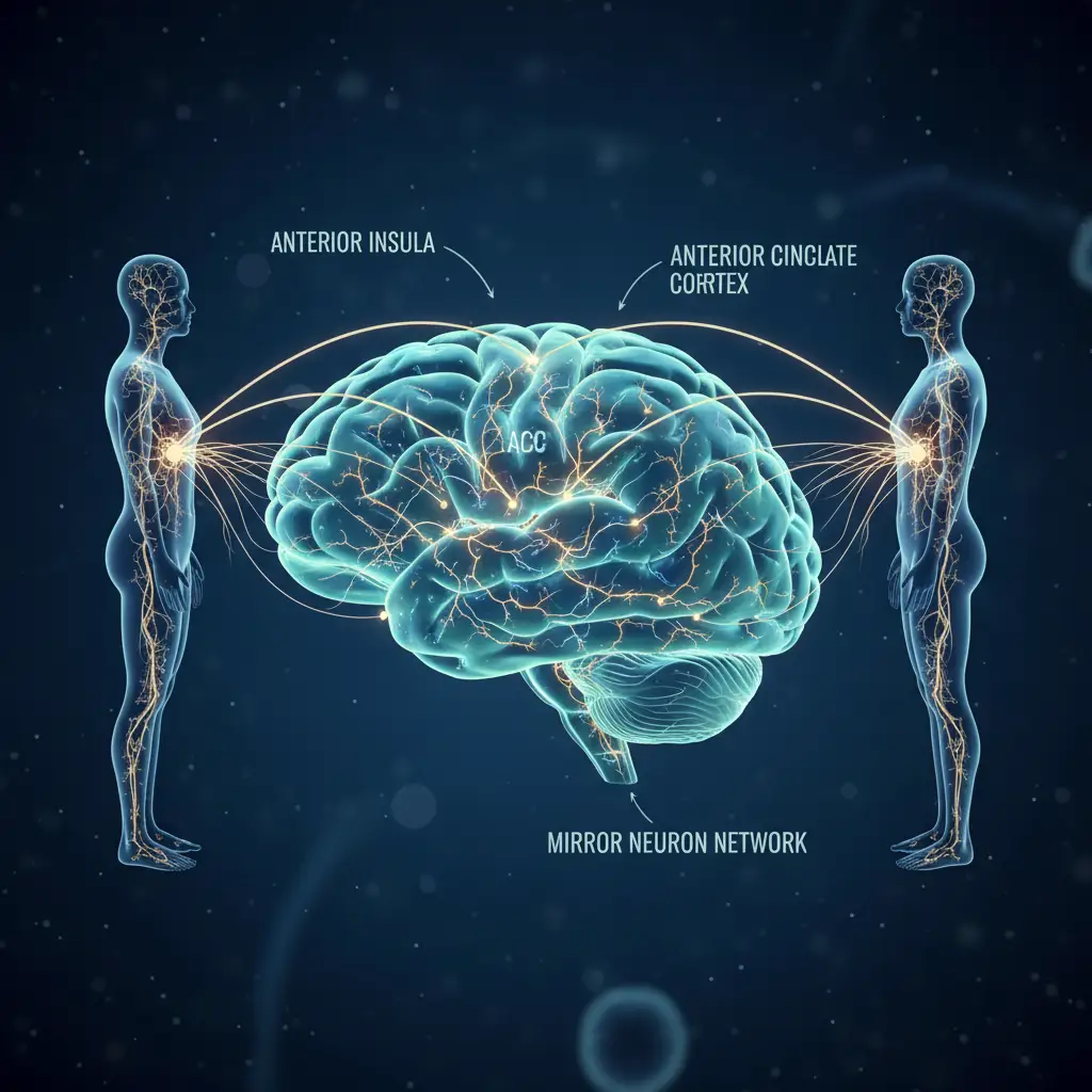 Diagram of the human brain showing regions associated with empathy and mirror neurons