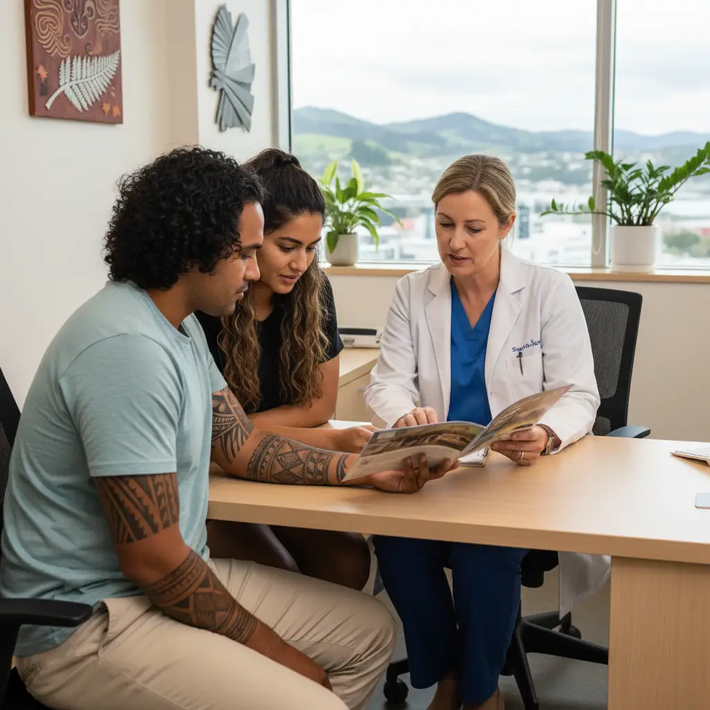 Couple discussing IVF funding eligibility with a specialist