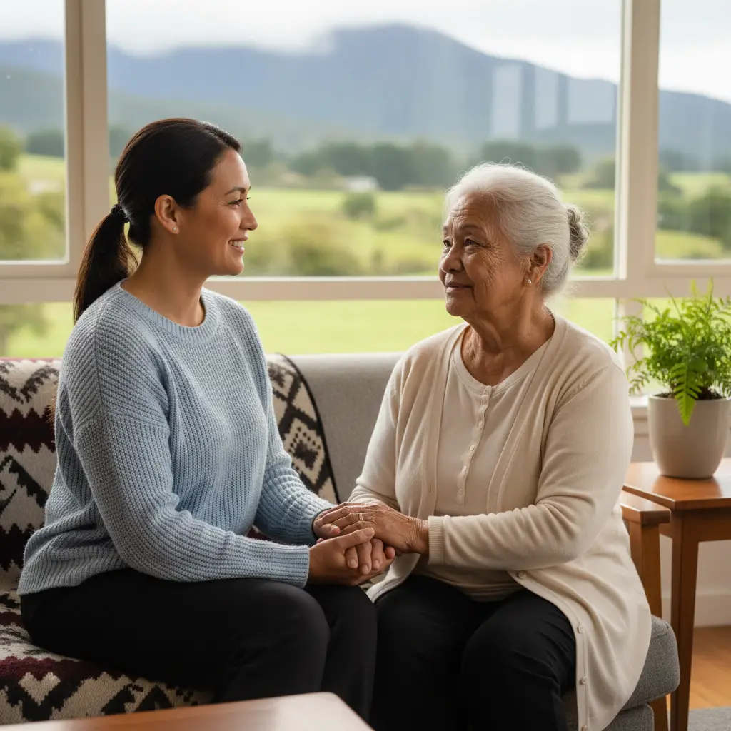 Support worker comforting a woman in a safe house