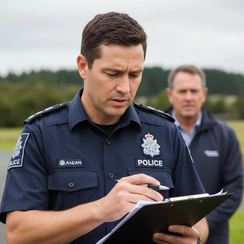 NZ Police officer issuing a safety order document